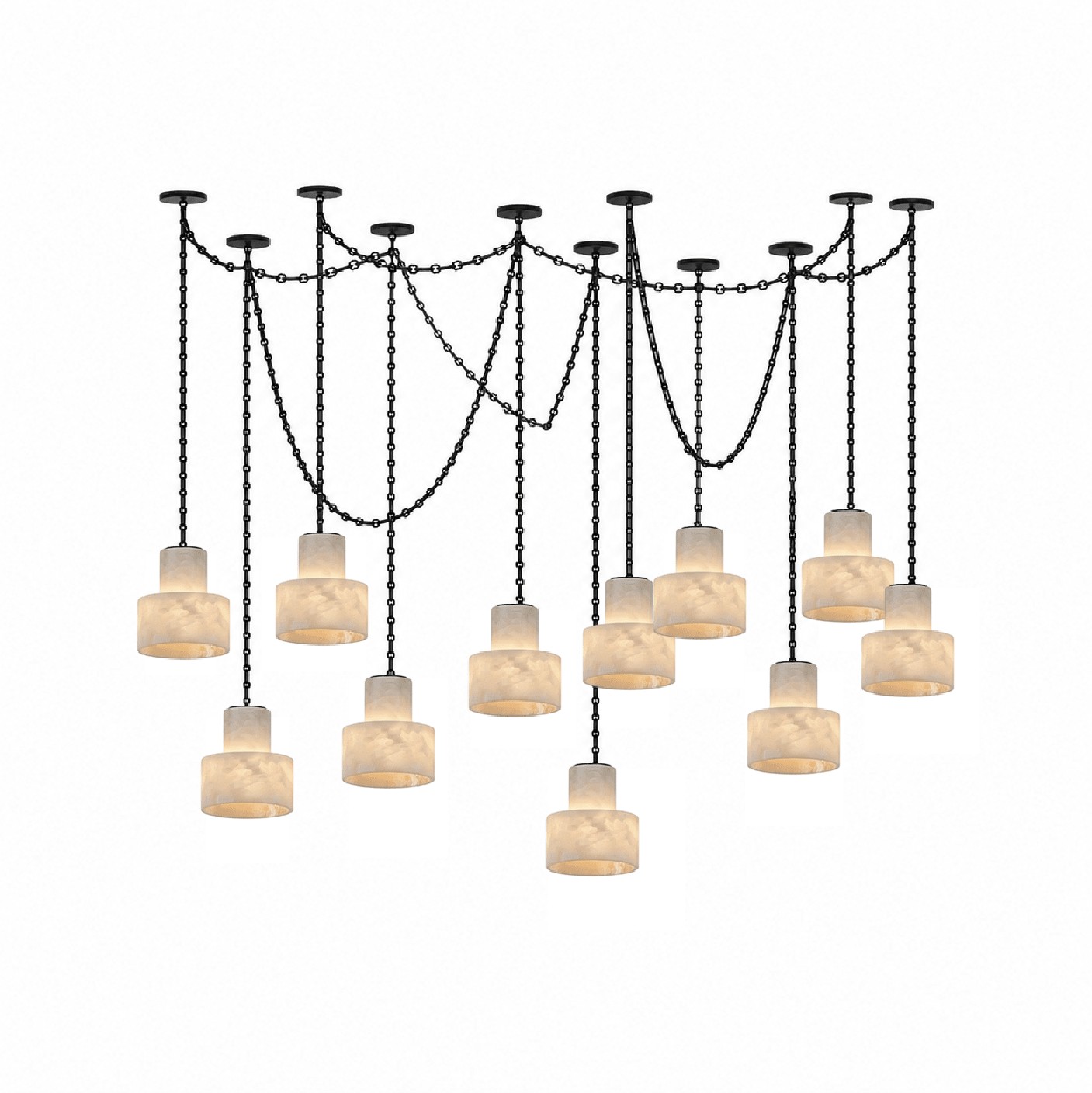Black Metal Alabaster Frosted Shade Hardwired Chandelier