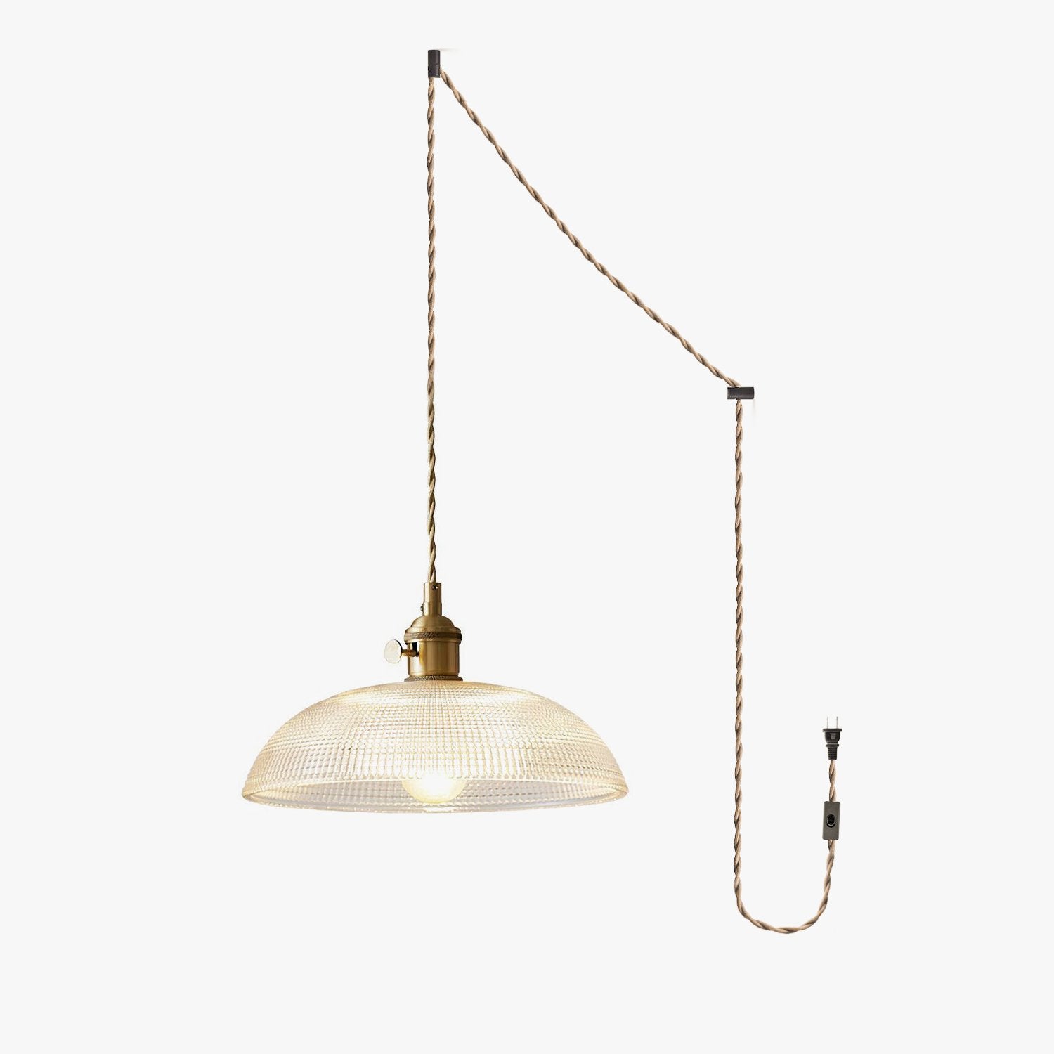 Pendentif &agrave; brancher en laiton poli et verre bomb&eacute;