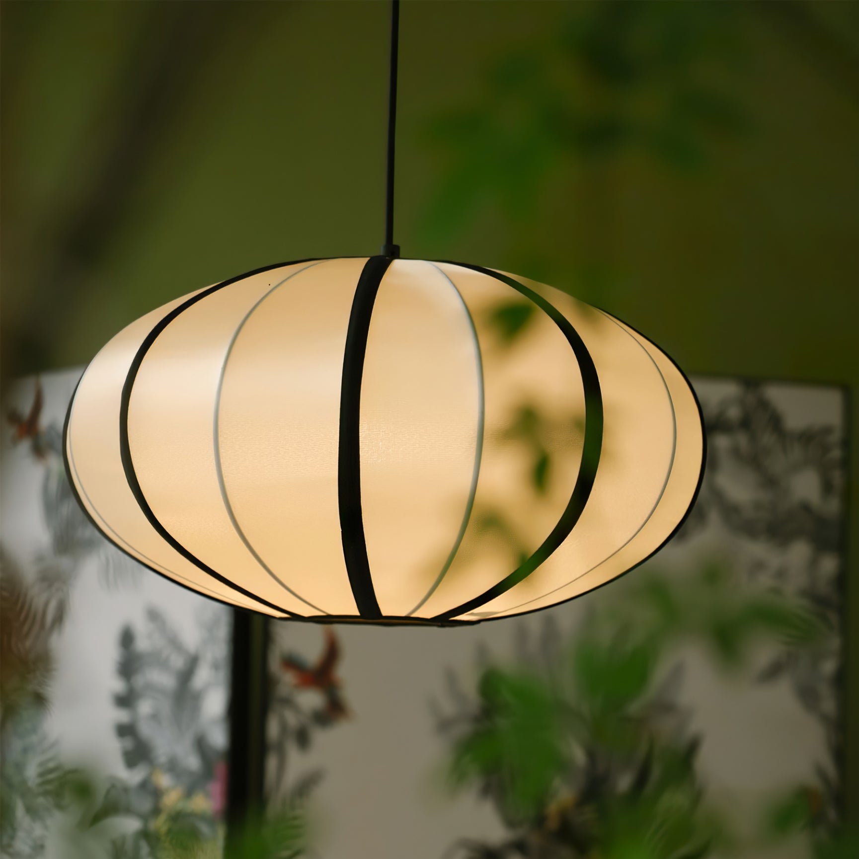 Black Metal White Fabric Plug-In Swag Pendant