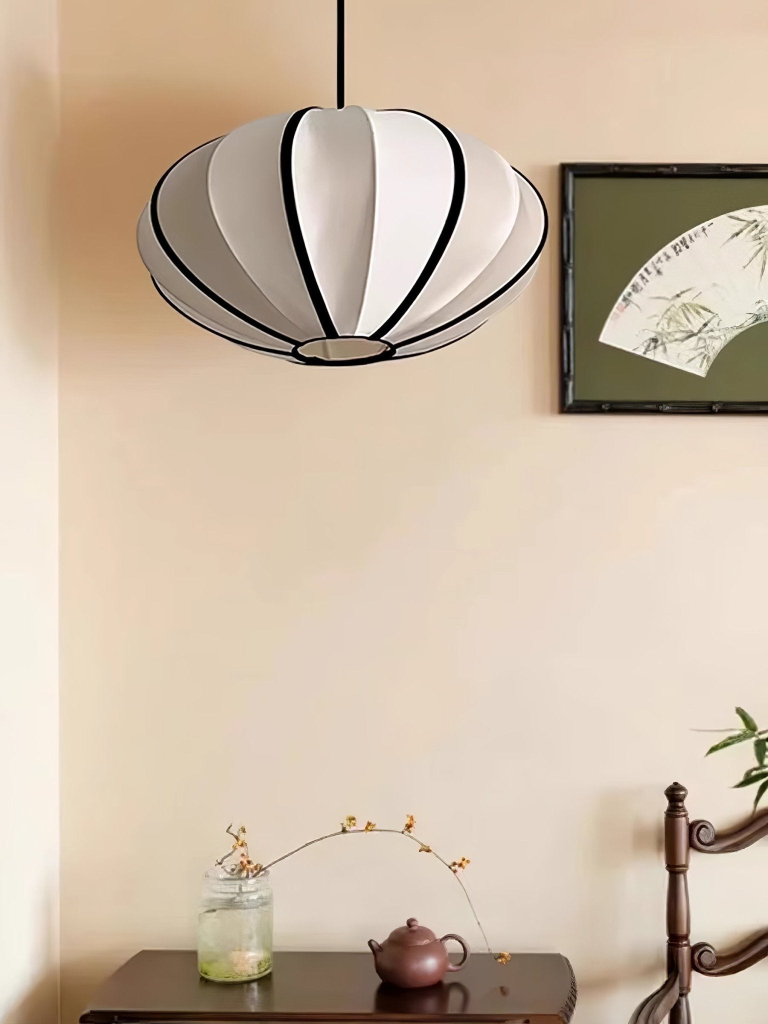 Black Metal White Fabric Plug-In Swag Pendant