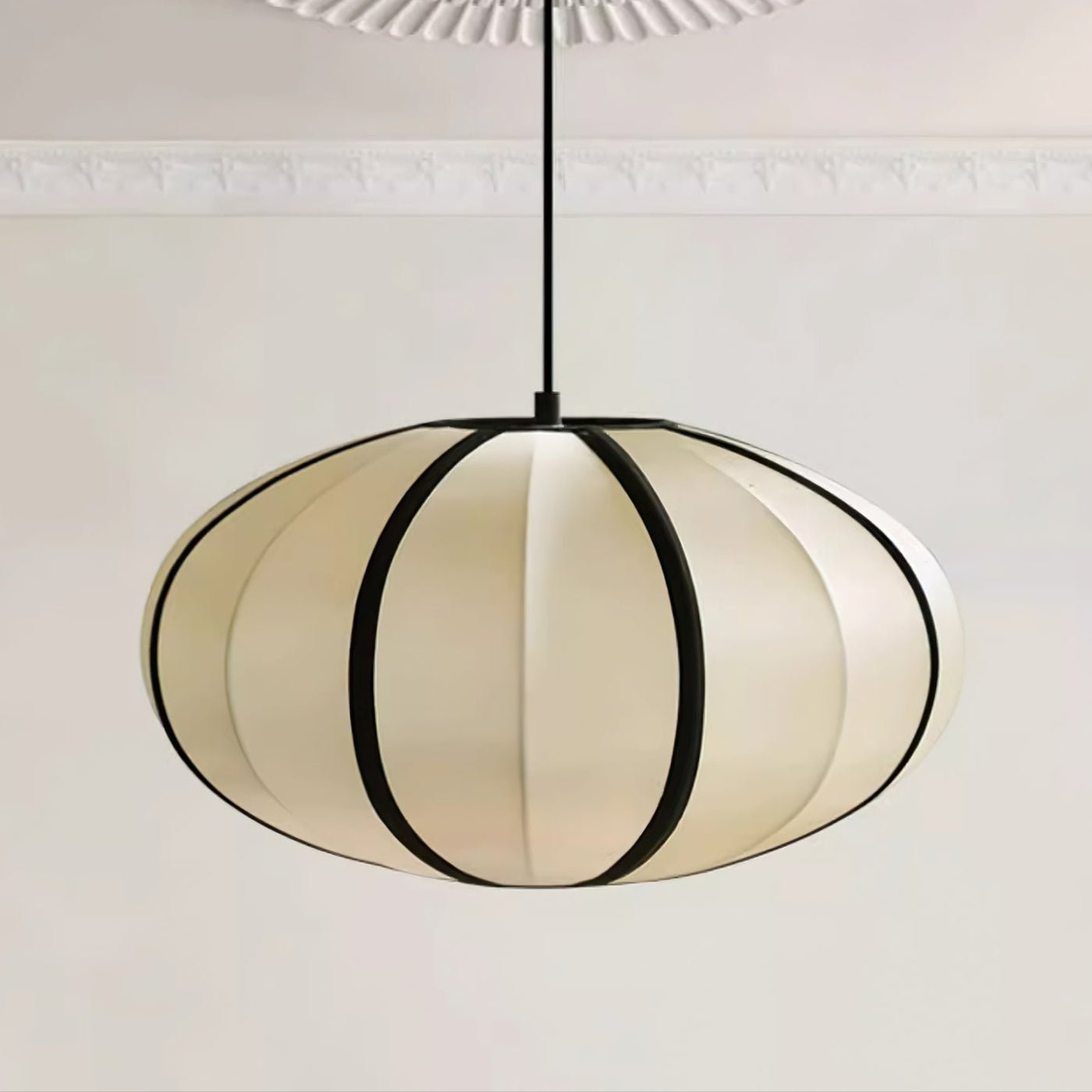 Black Metal White Fabric Plug-In Swag Pendant
