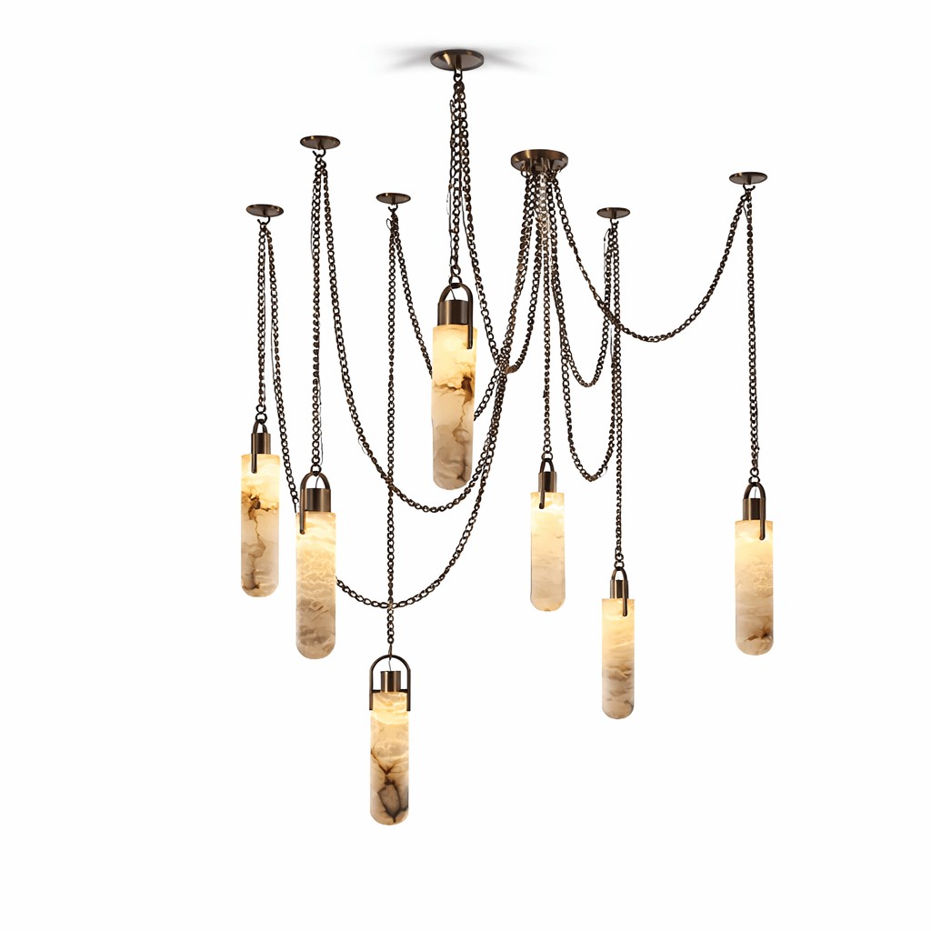 Carved Alabaster Hardwired Chandelier