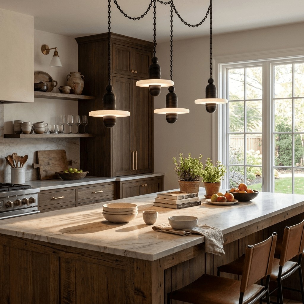 Black Metal Alabaster Chain-Hung Chandelier