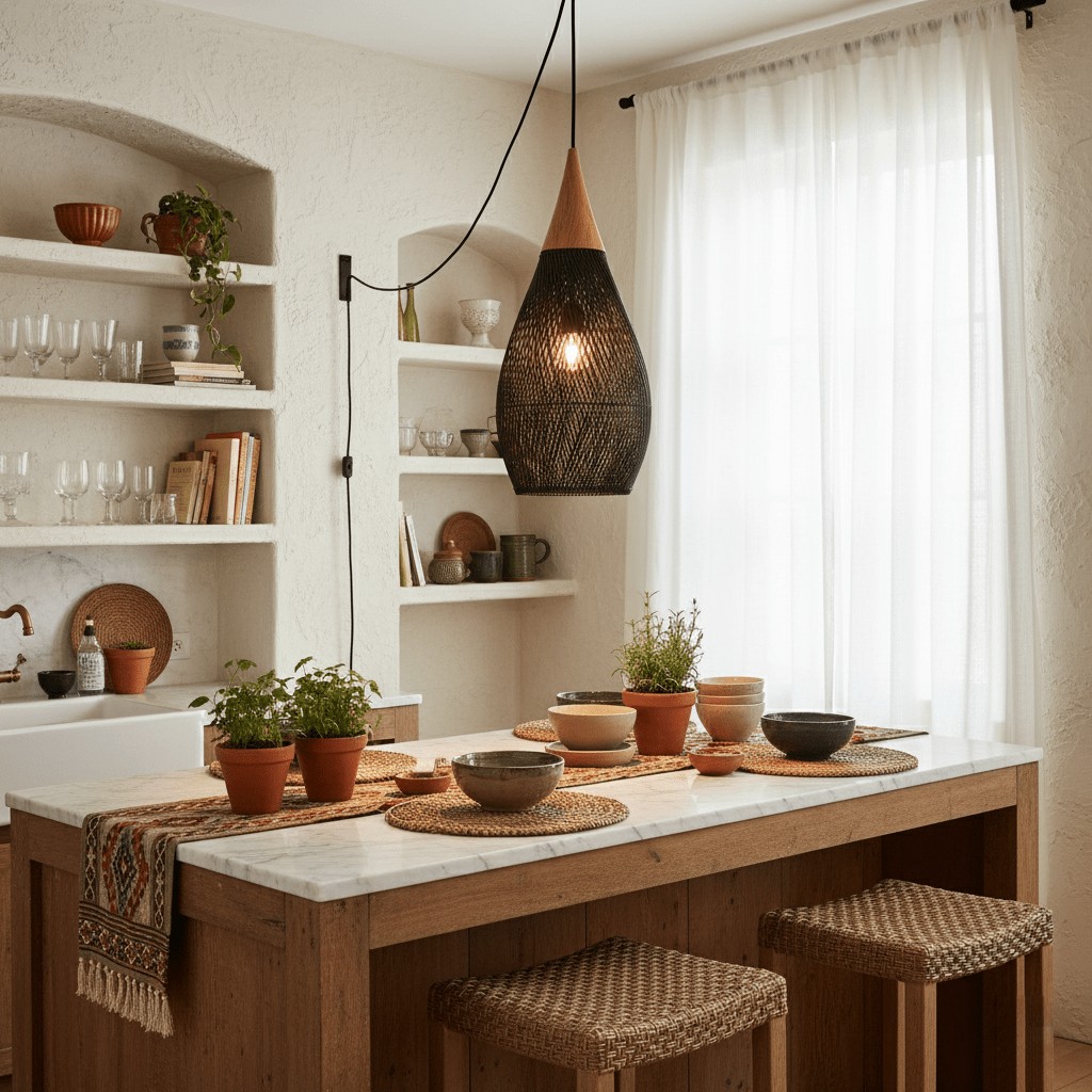 Woven Rattan Wood Plug-In Pendant Light