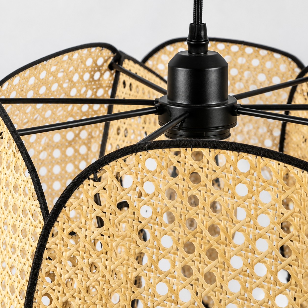 Layered Rattan Chandelier With Plug-In Cord