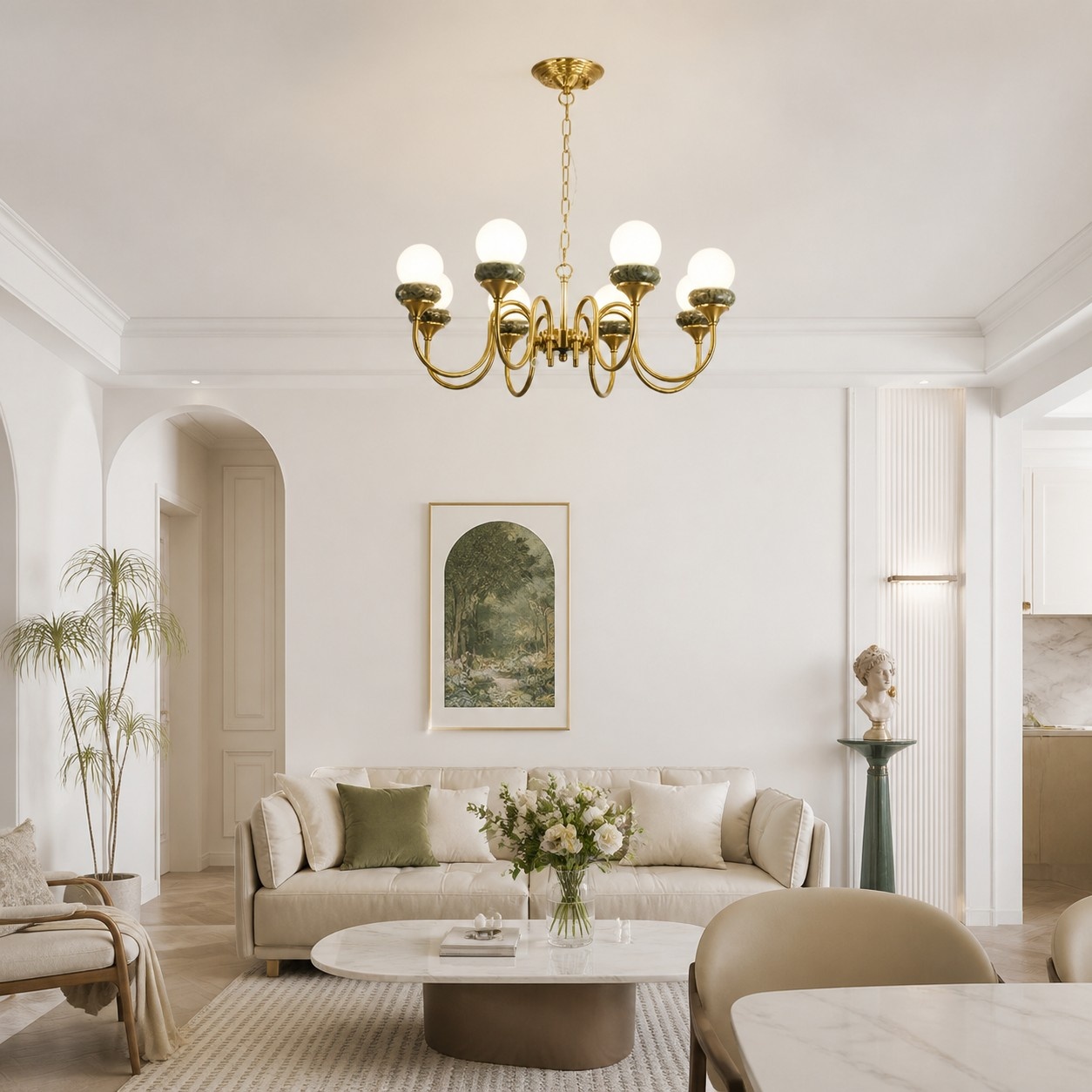 Green Jade Loop-Arm Chandelier