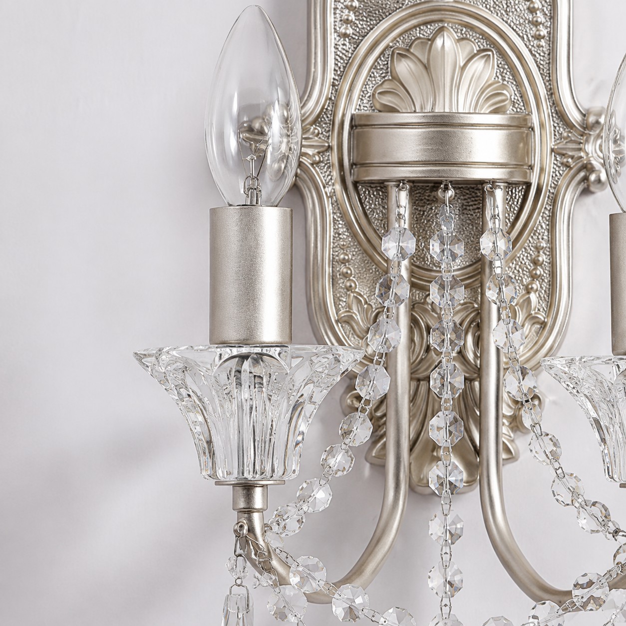 Double Crystal Candle Wall Sconce