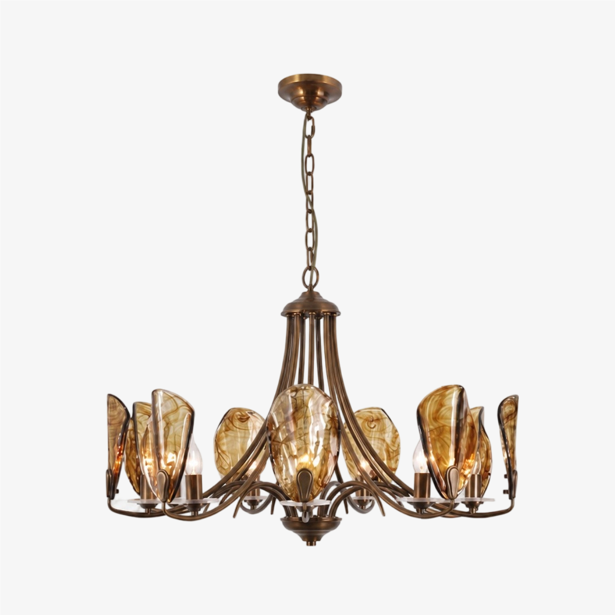 Amber Leaf Glass Brass Chandelier