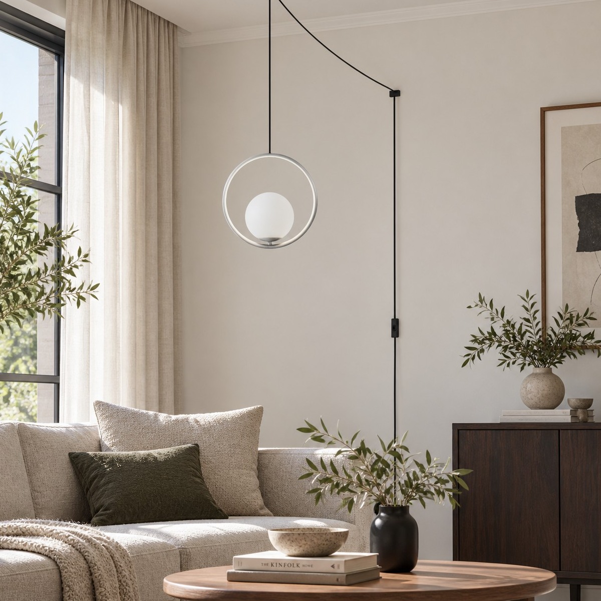 Pearl Glass Sphere Brass Plug-In Pendant