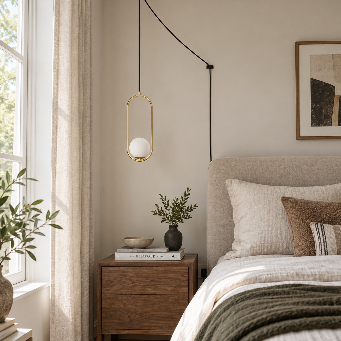Pearl Glass Sphere Brass Plug-In Pendant