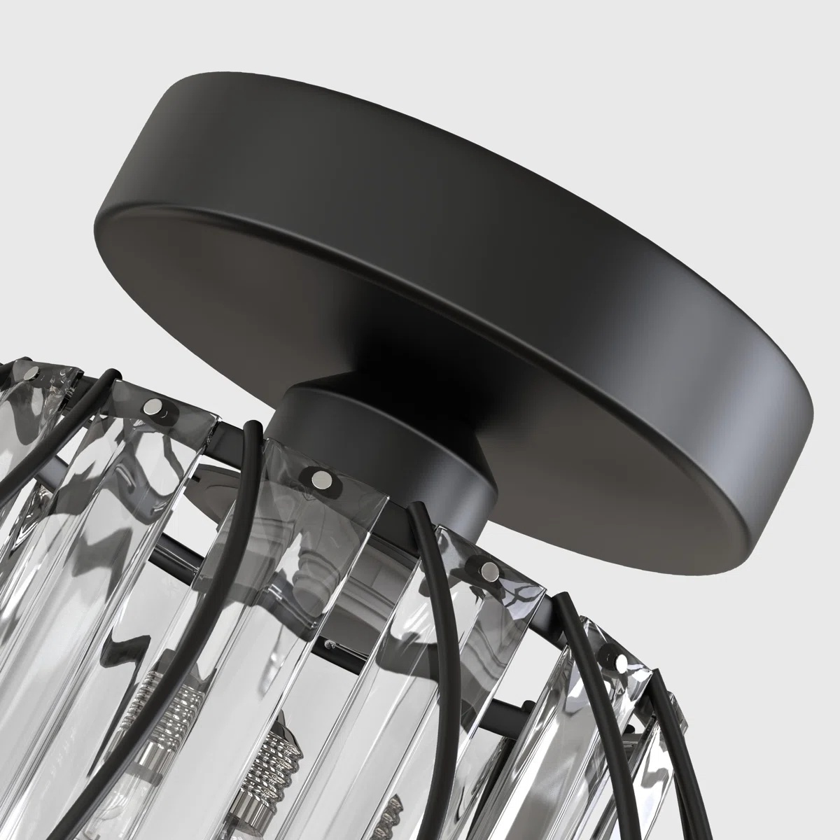 Geometric Cage Semi-Flush Mount Crystal Ceiling Light for Hallway and Entryway