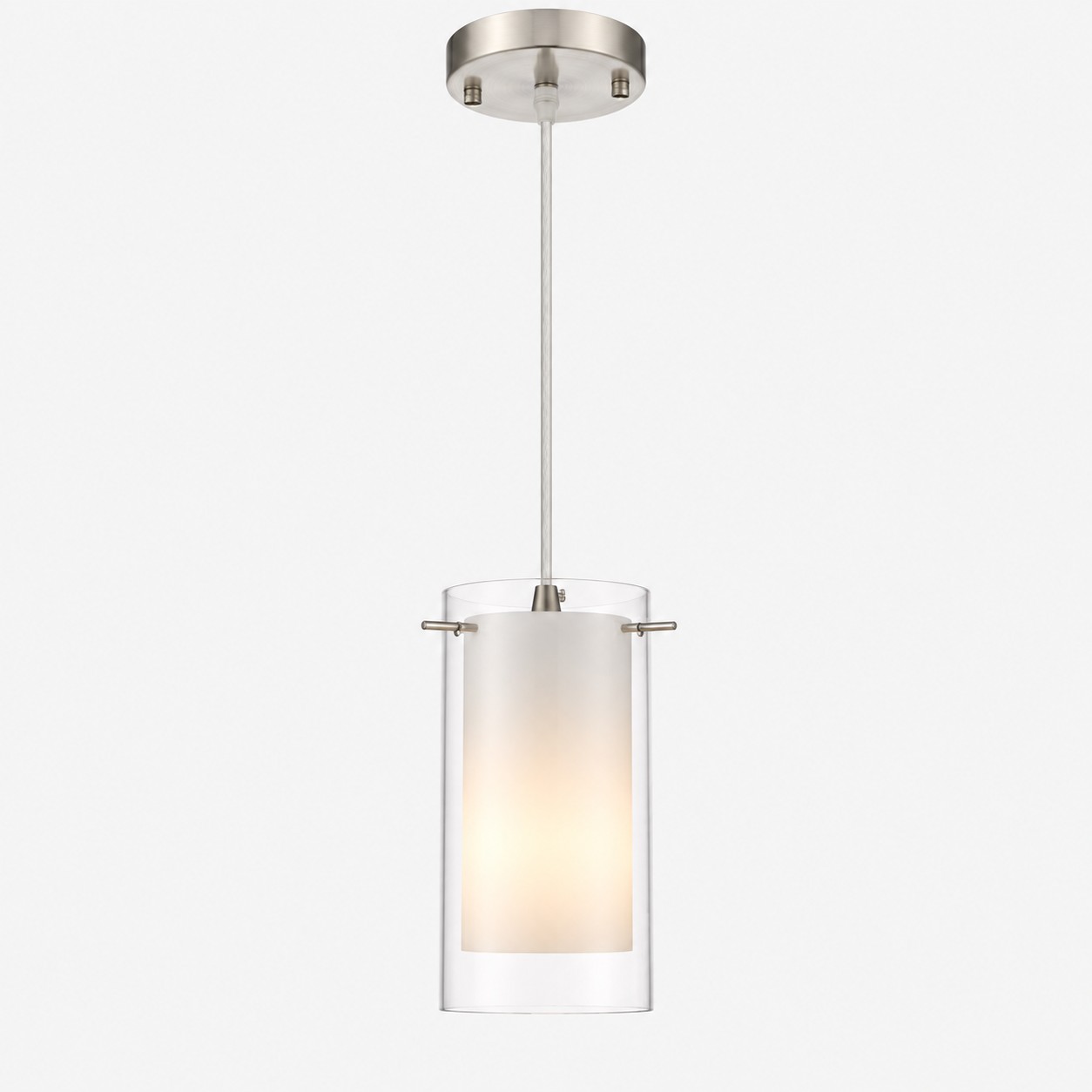 L&aacute;mpara colgante moderna de doble cristal con acabado cromado
