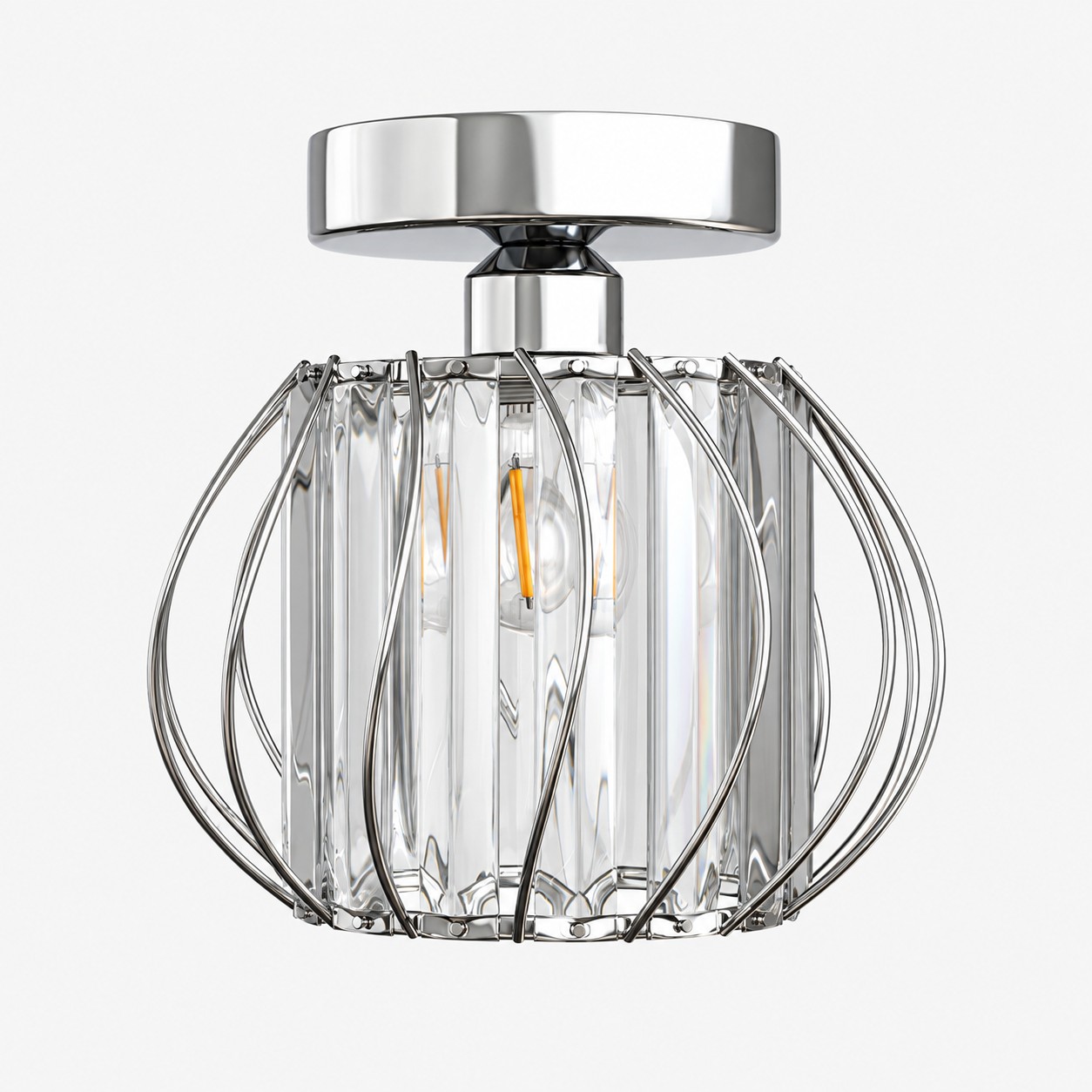 Geometric Cage Semi-Flush Mount Crystal Ceiling Light for Hallway and Entryway