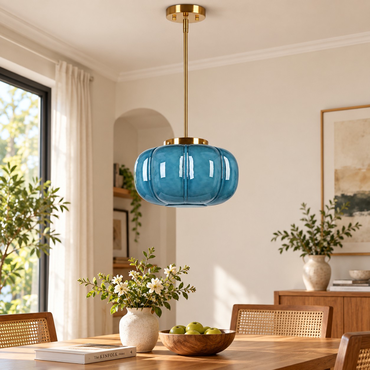 Geribbelde glazen koepelhanglamp met &eacute;&eacute;n licht