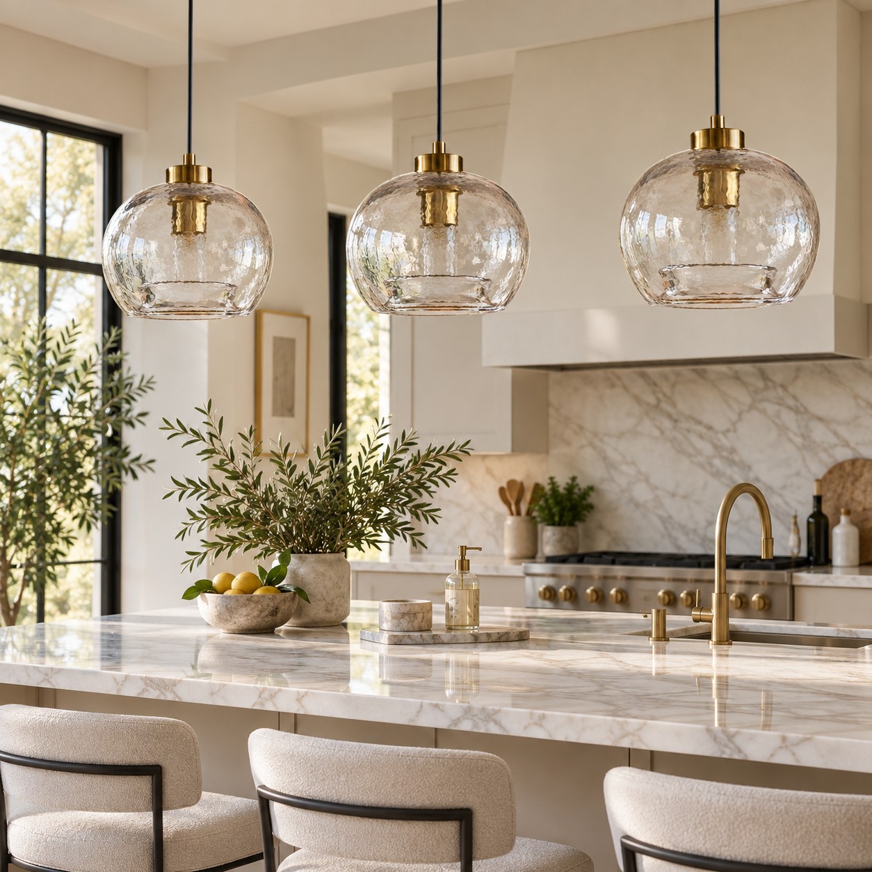 L&aacute;mpara colgante moderna de cristal r&uacute;stico para comedor