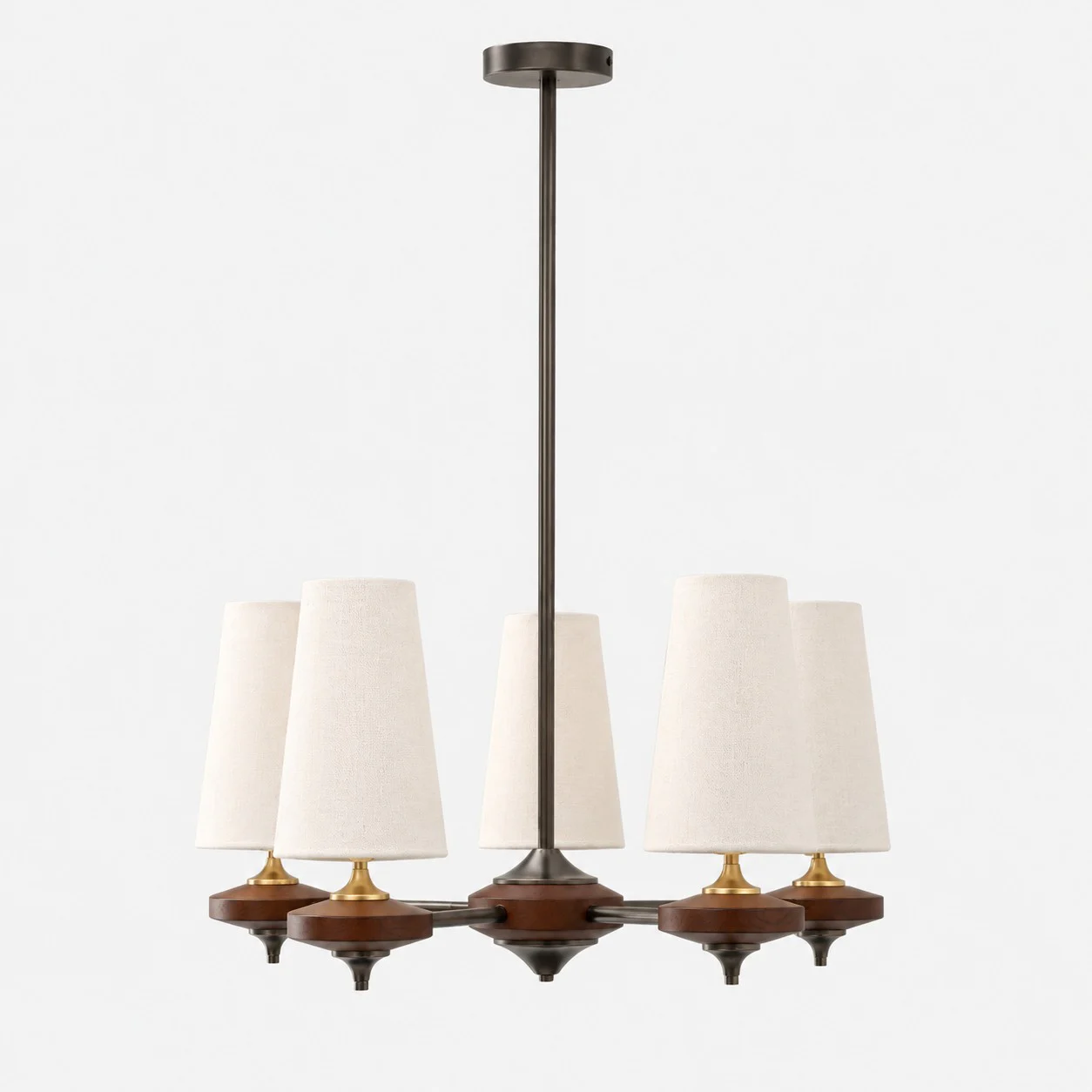 5-light Hour Rho chandelier with white velvet shades