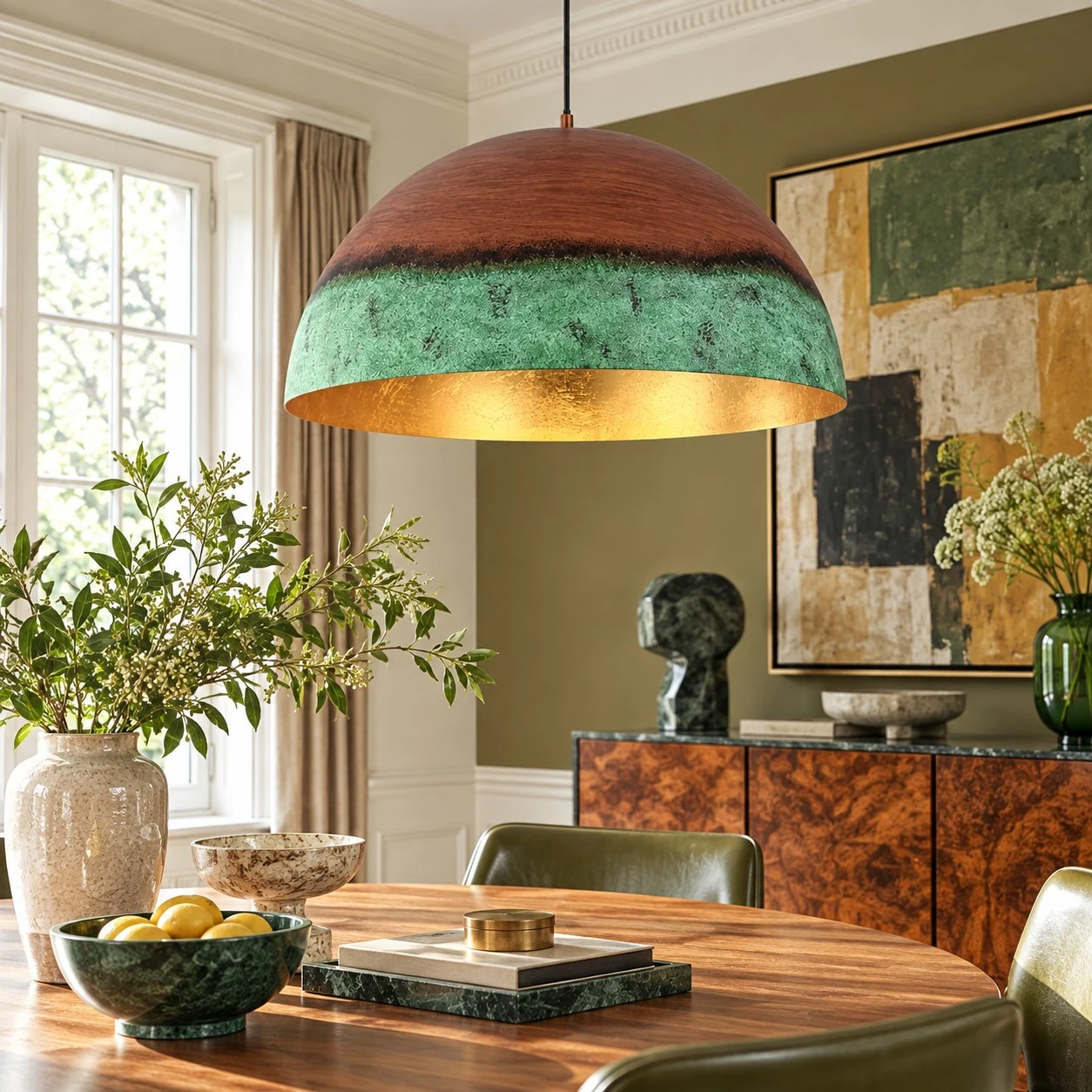copper patina pendant light