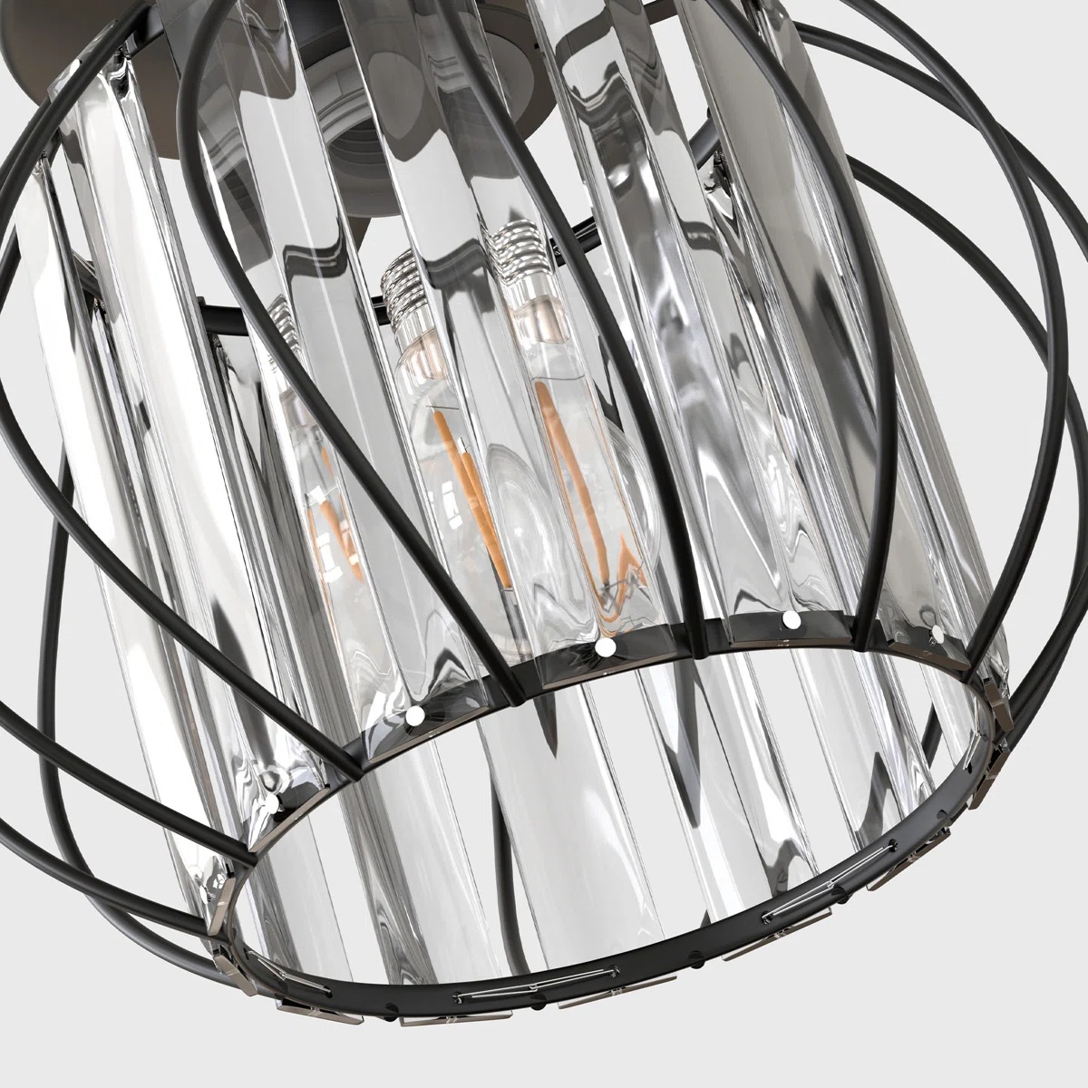 Geometric Cage Semi-Flush Mount Crystal Ceiling Light for Hallway and Entryway