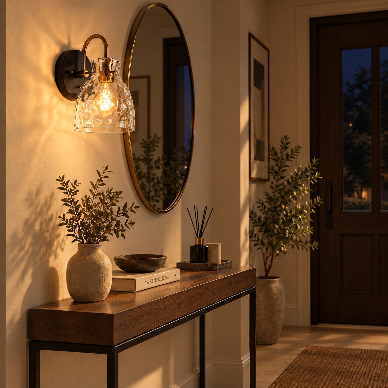 Textured Glass Armed Wall Sconce for Bathroom Lighting