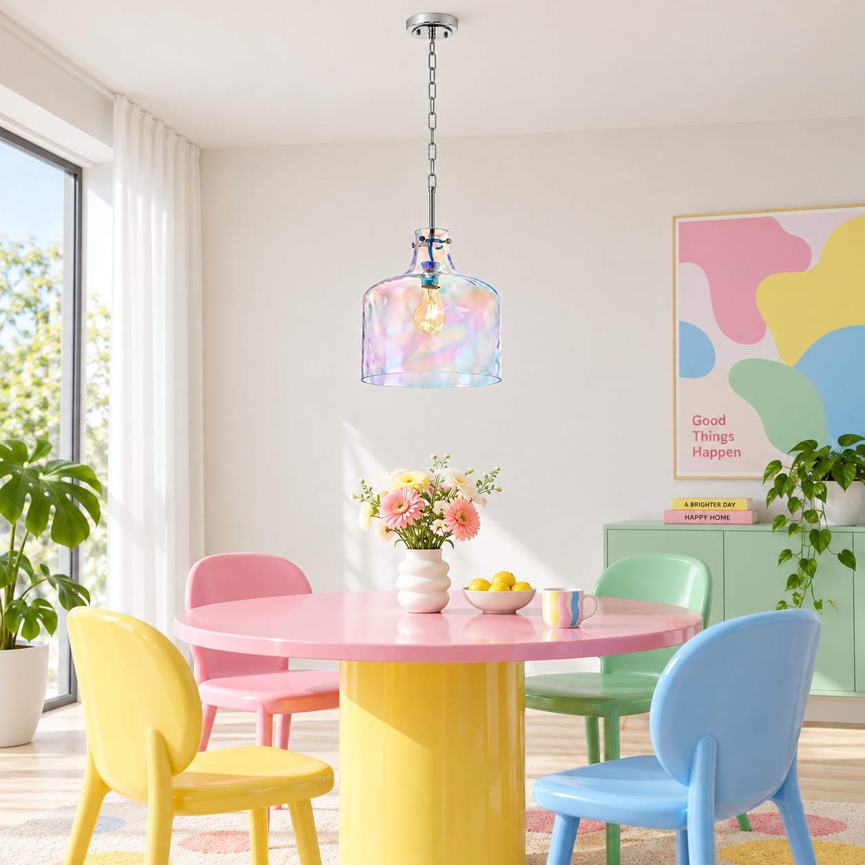 L&aacute;mpara colgante de cristal vintage con altura ajustable - L&aacute;mpara de metal para islas de comedor y cocina