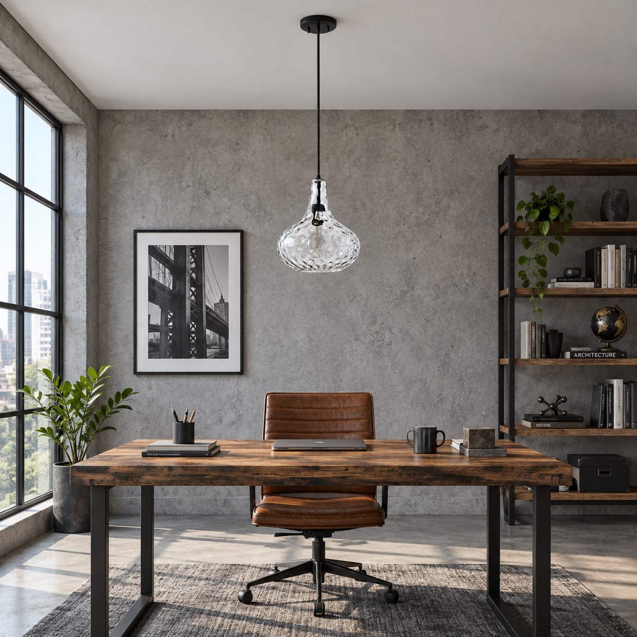 Lampadario a sospensione vintage in vetro con altezza regolabile.