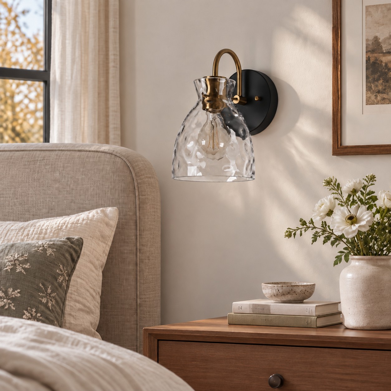 Textured Glass Armed Wall Sconce for Bathroom Lighting