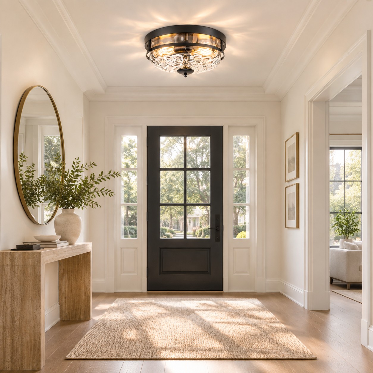 Modern Hammered Glass Flush Mount Ceiling Light