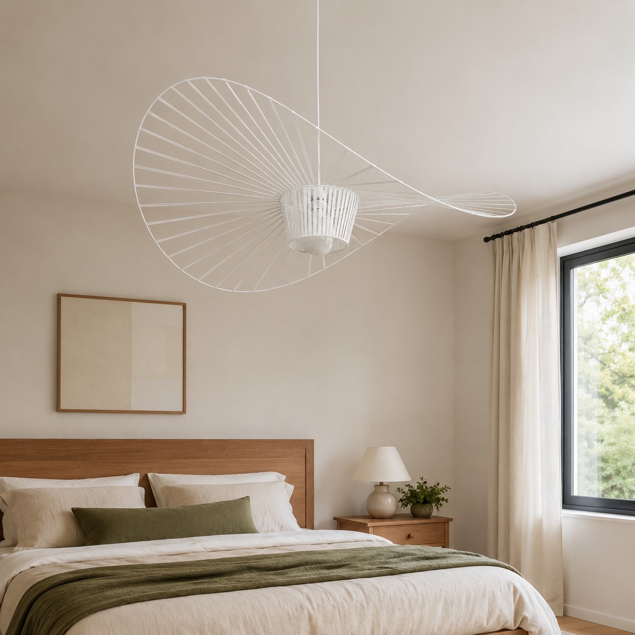 Vertigo straw-hat fiberglass pendant lamp