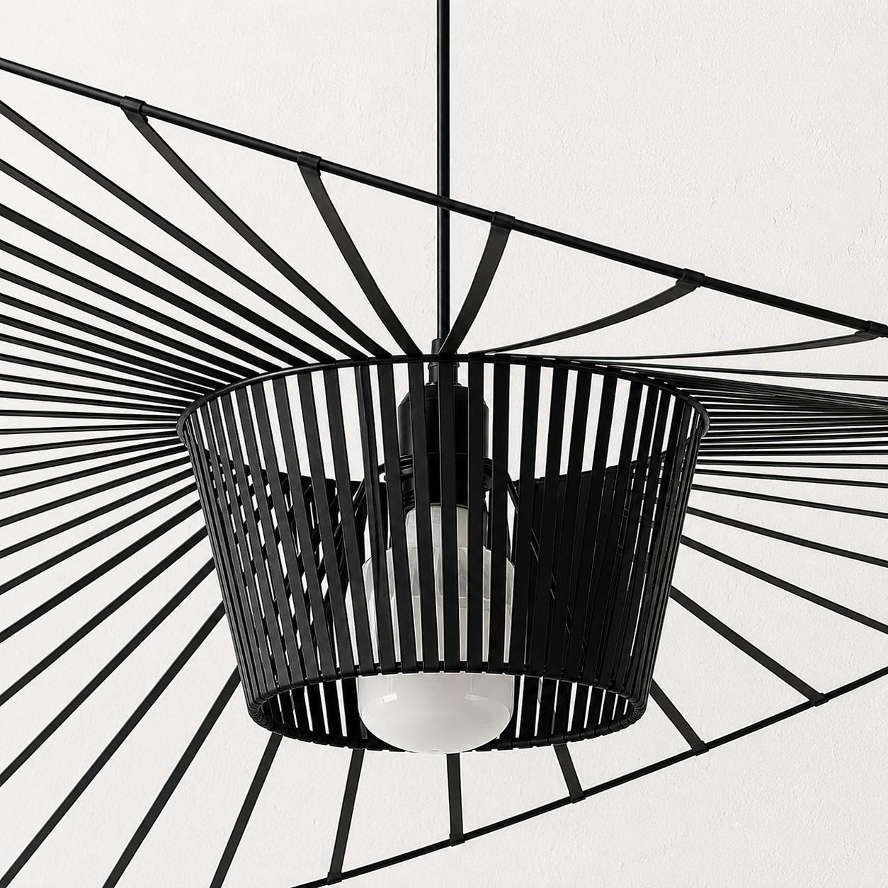 Vertigo straw-hat fiberglass pendant lamp