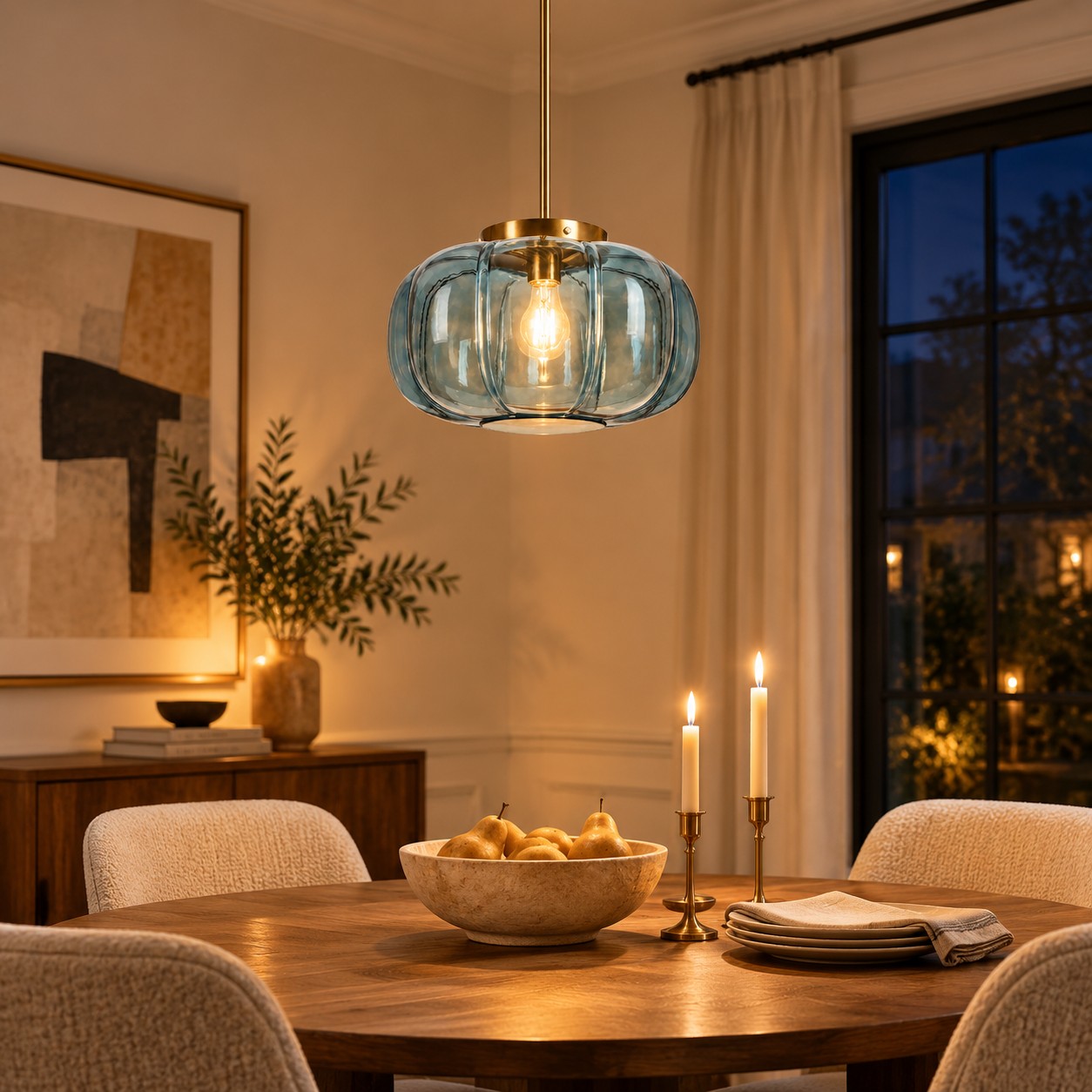 Geribbelde glazen koepelhanglamp met &eacute;&eacute;n licht