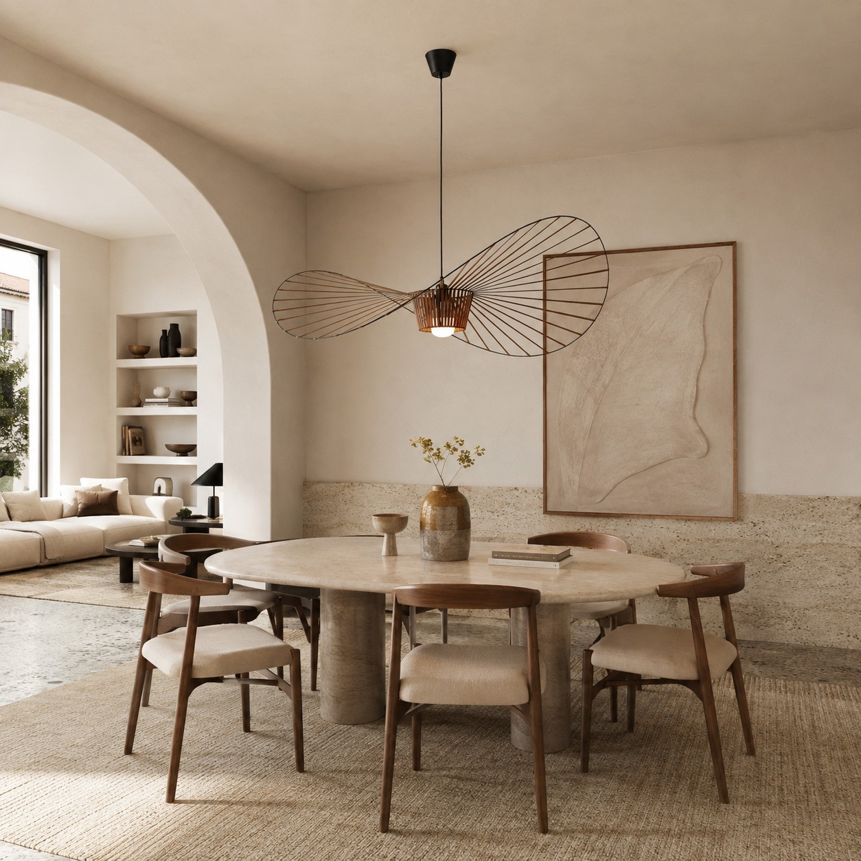 Vertigo straw-hat fiberglass pendant lamp