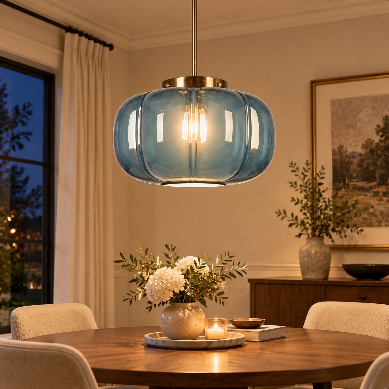 Geribbelde glazen koepelhanglamp met &eacute;&eacute;n licht