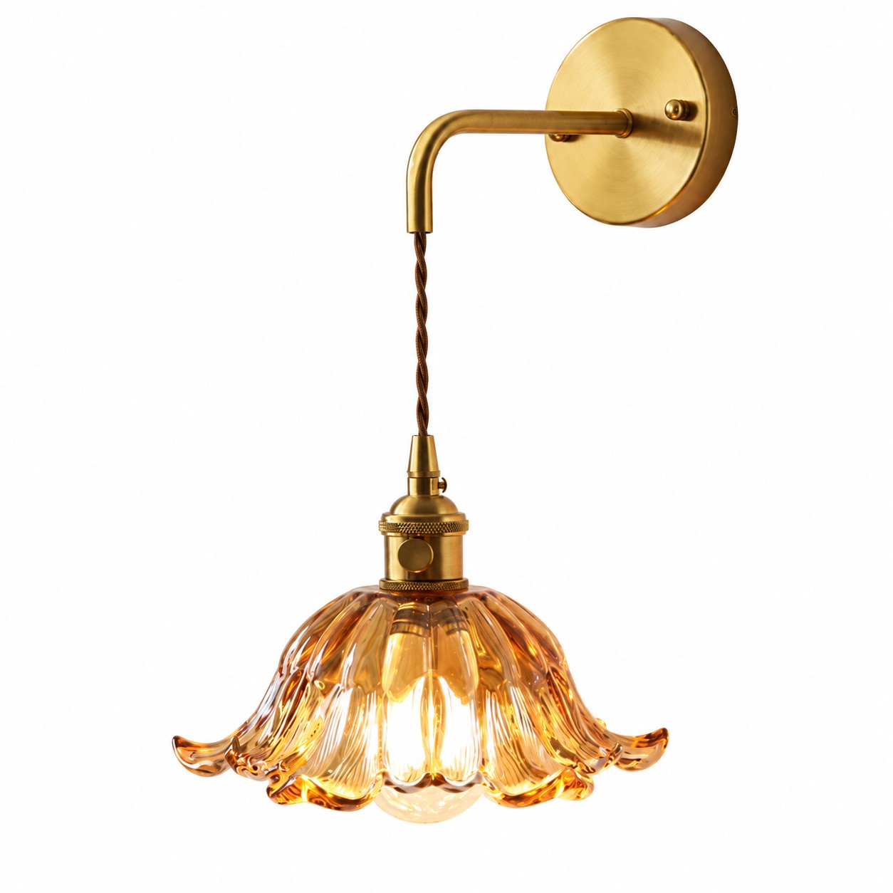 Small Amber Striped-Flower Cord Wall Lamp