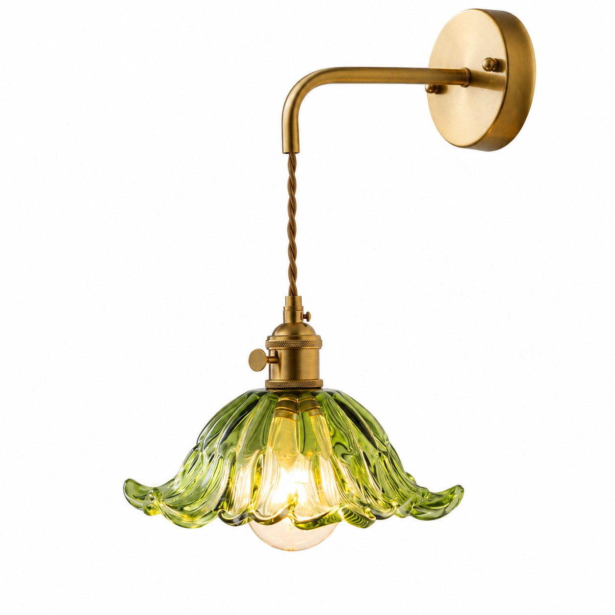 Small Green Striped-Flower Cord Wall Lamp