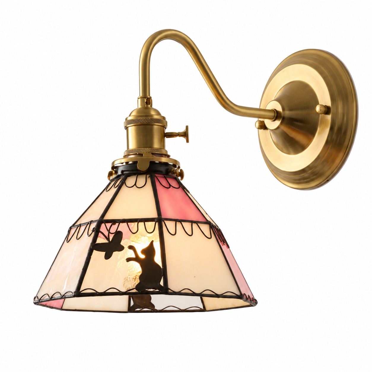 Pink Cat 02 Curved-Arm Wall Lamp