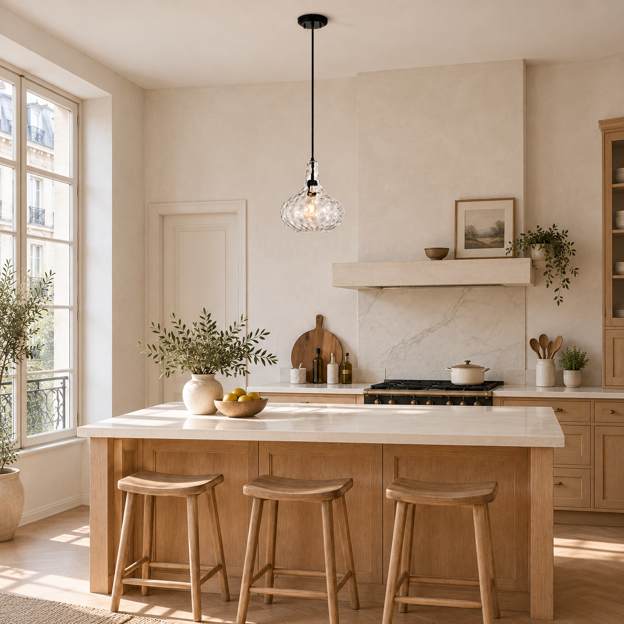 Clear glass kitchen island