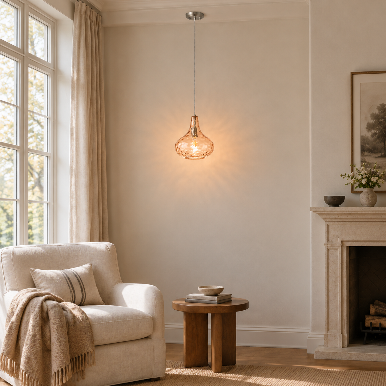 Amber glass living room