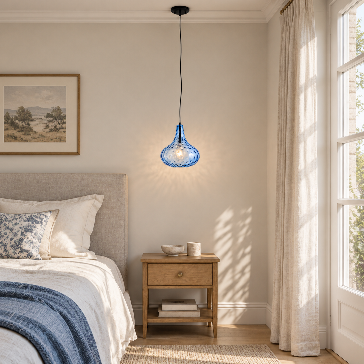 Blue glass bedroom