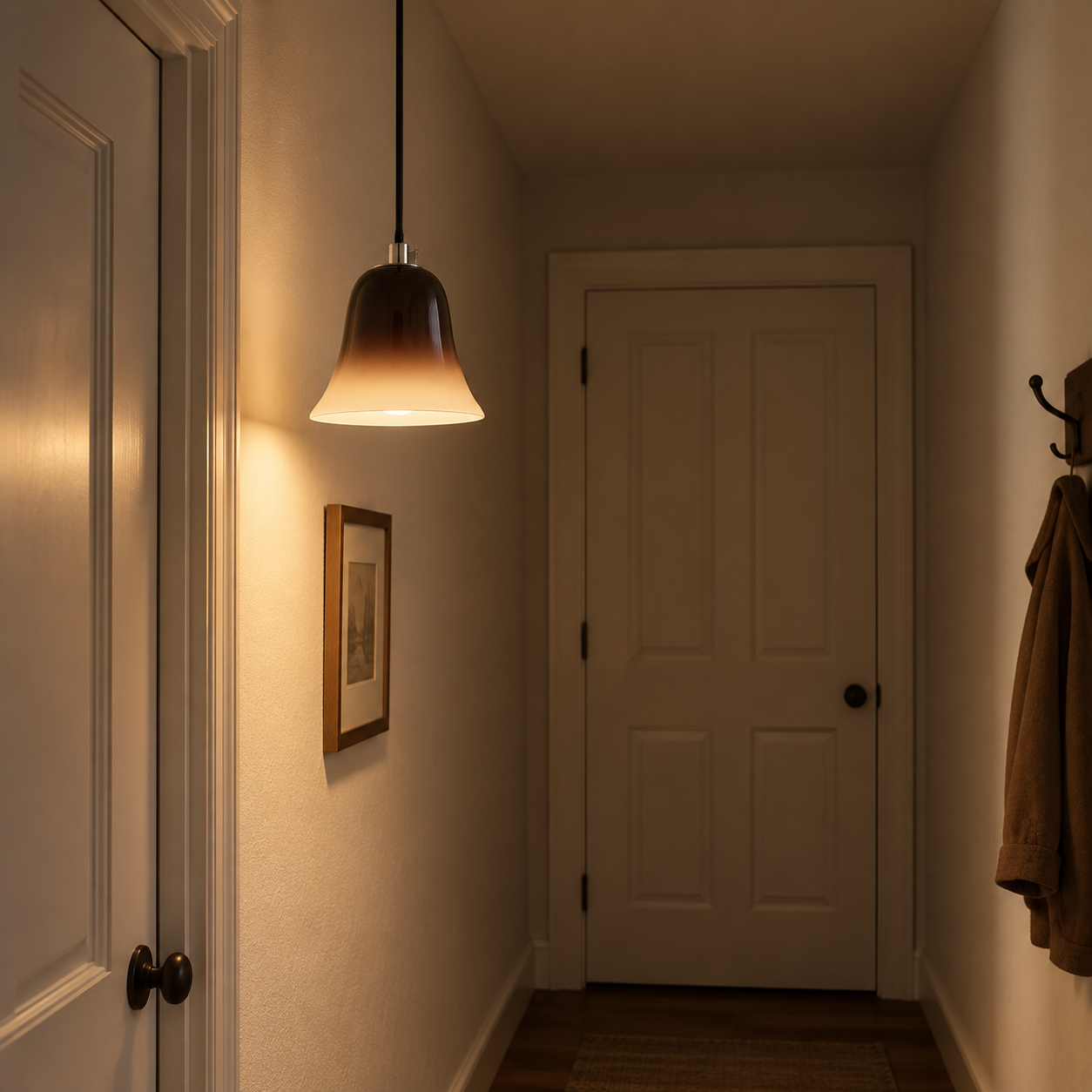 Black Coffee gradient glass pendant in a hallway