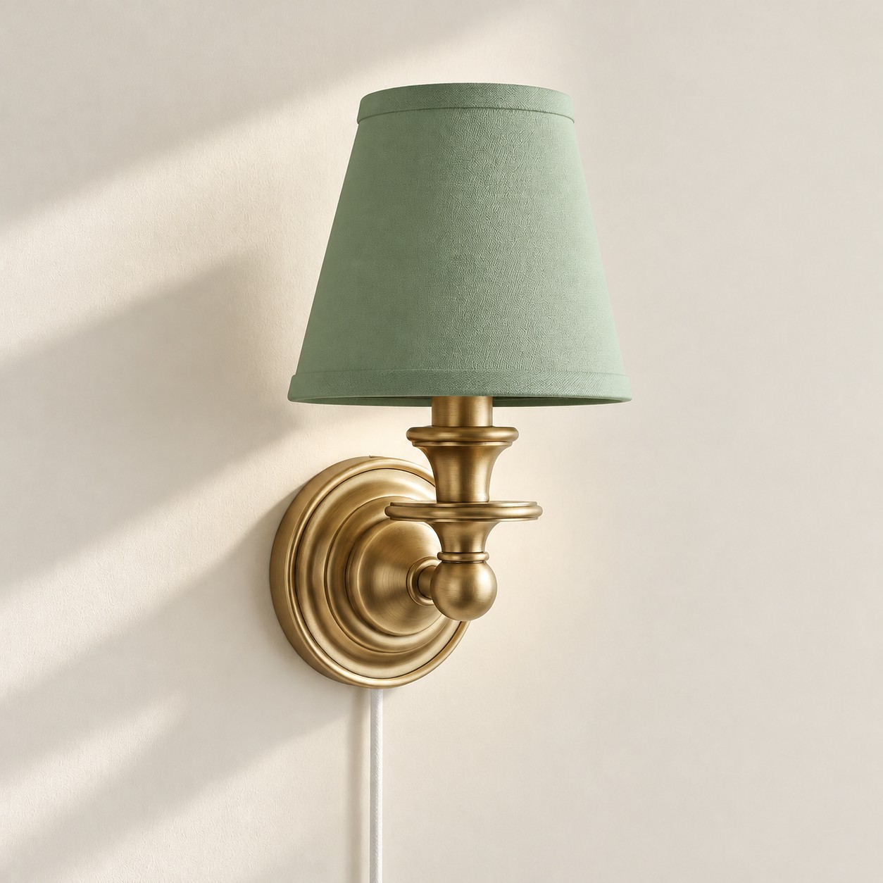 Sconce da parete Rowan senza fili con paralume piatto a tamburo - Lampada da parete in tessuto plug-in