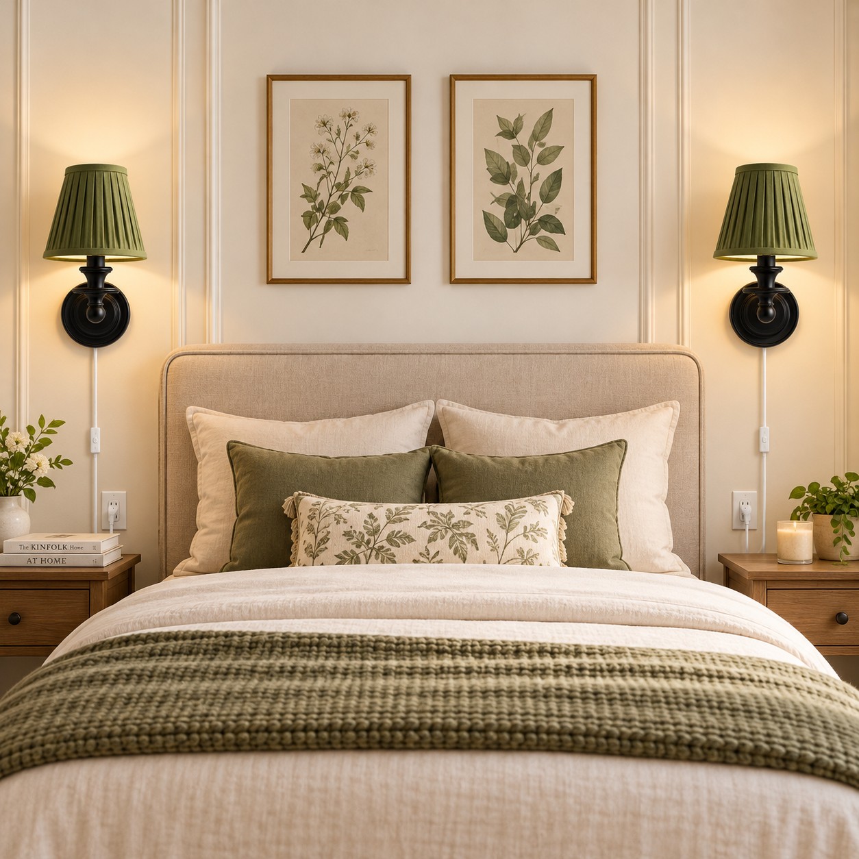 Applique murale Rowan sans fil &agrave; abat-jour pliss&eacute; cylindrique &ndash; Applique murale en tissu &agrave; brancher