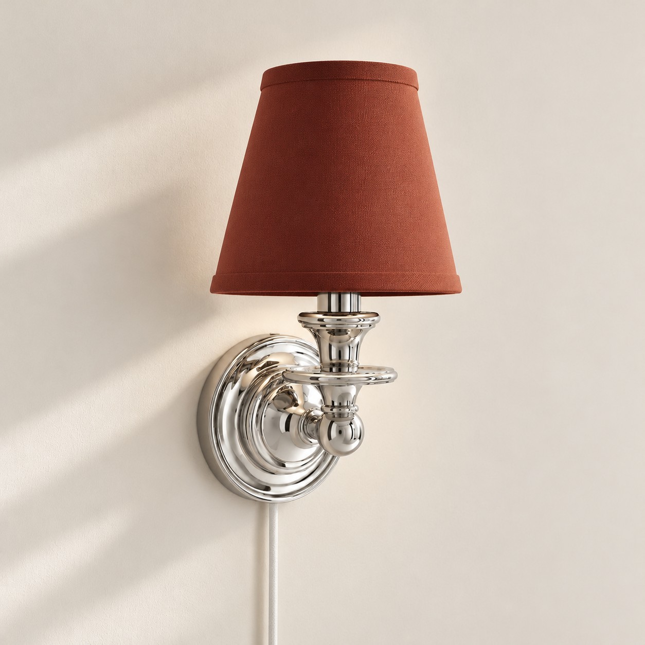 Sconce da parete Rowan senza fili con paralume piatto a tamburo - Lampada da parete in tessuto plug-in