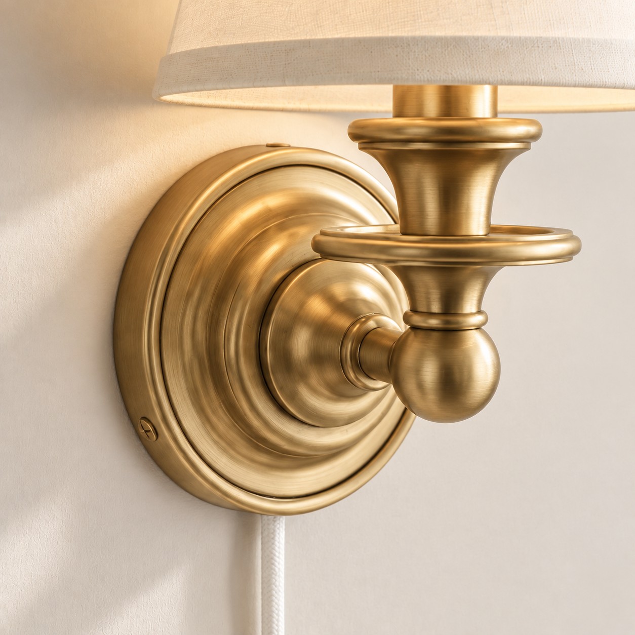 Sconce da parete Rowan senza fili con paralume piatto a tamburo - Lampada da parete in tessuto plug-in