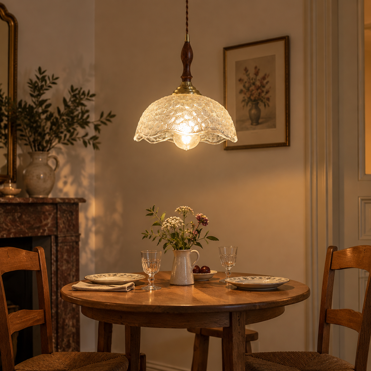 Vintage geschulpte glazen hanger voor eetkamer of nachtkastje
