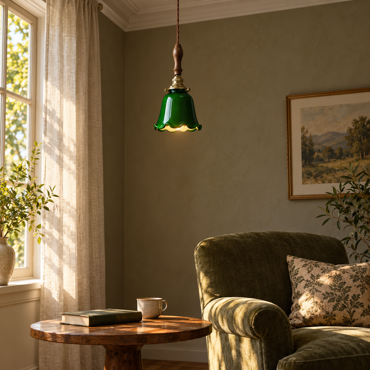 Wood stem living corner scene