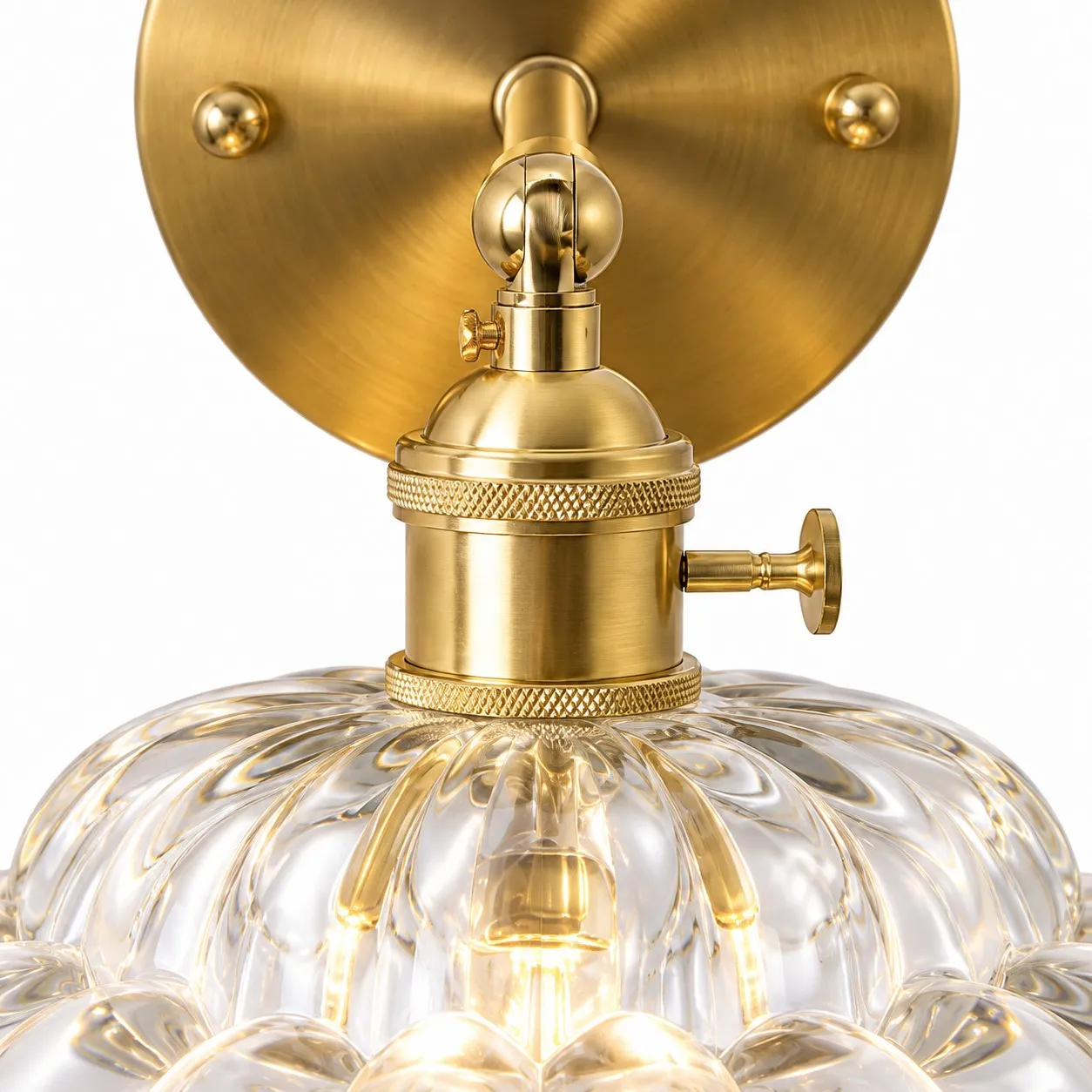 Vintage Brass Puff-Skirt Glass Wall Lamp