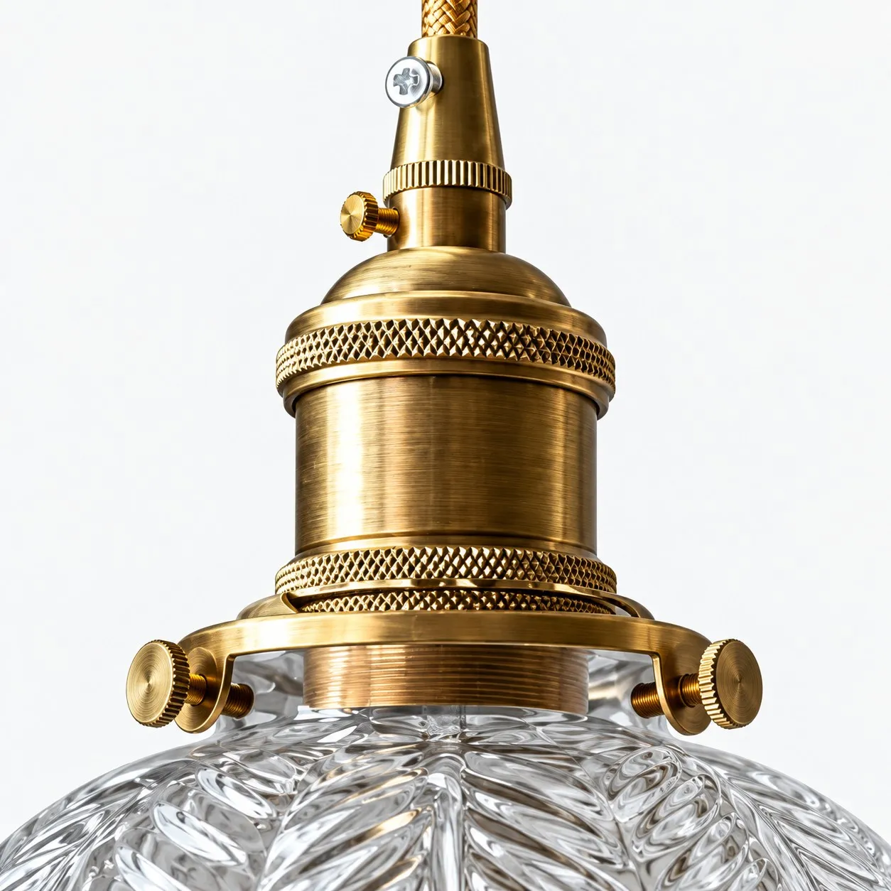 Suspension vintage en verre &agrave; motif de feuilles