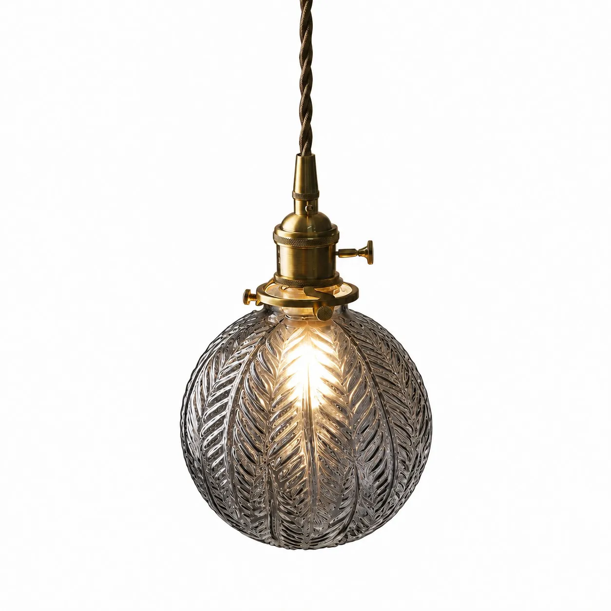 L&aacute;mpara colgante de cristal con textura de hojas de estilo vintage