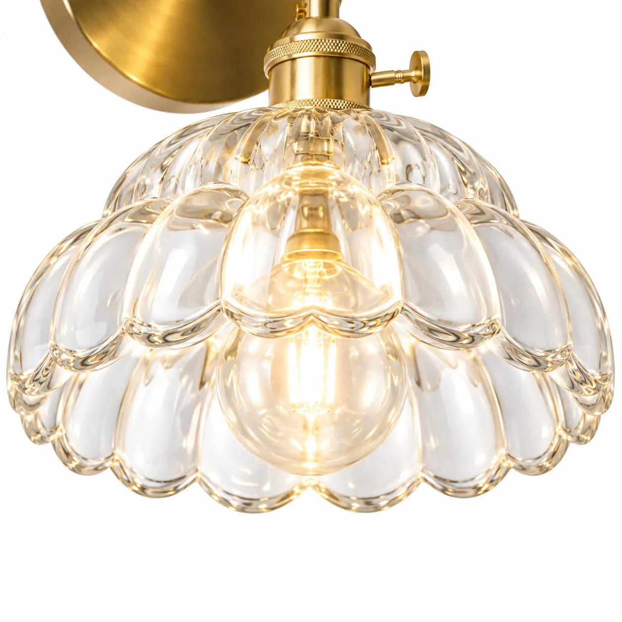 Vintage Brass Puff-Skirt Glass Wall Lamp