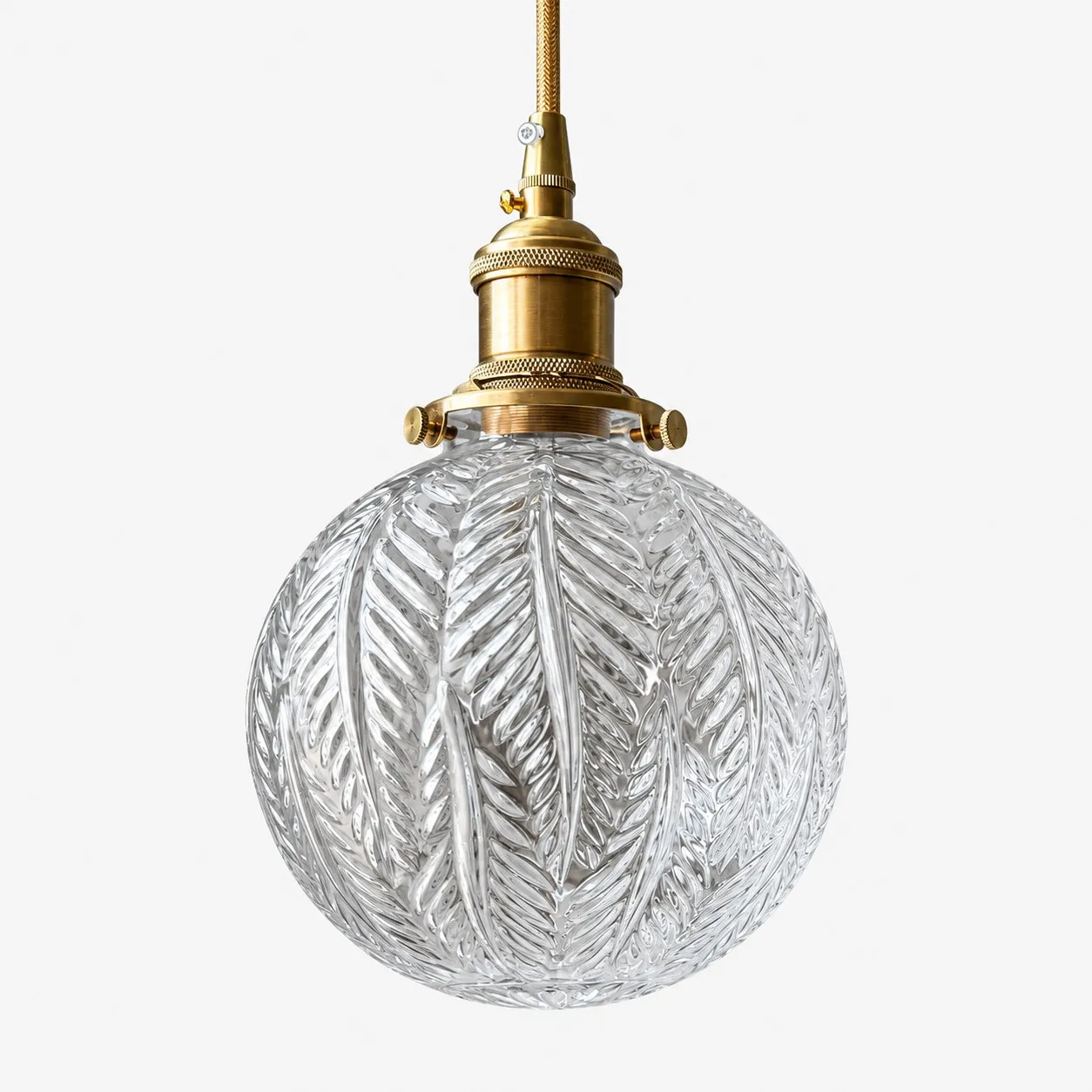 Suspension vintage en verre &agrave; motif de feuilles